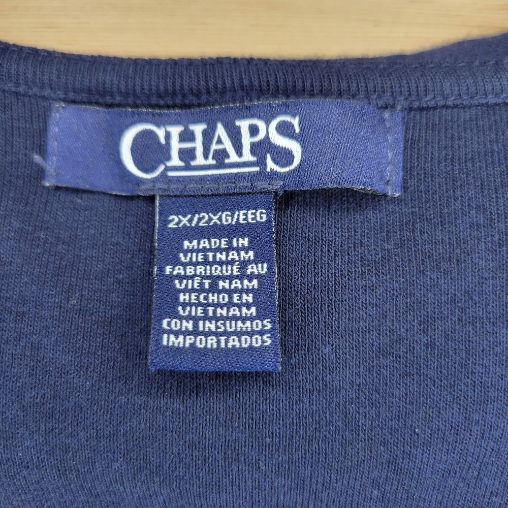 Chaps Ruffle Neck Sleeveless Top Women Size 2X Navy Blue Tie Front Nautical - Picture 3 of 9